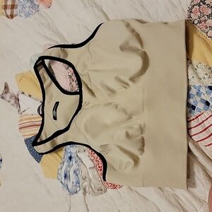 Oiselle Cream Sports Bra with Black Trim